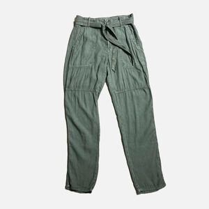 American Eagle Linen Blend Pants Trousers Size 4 Sage Green High Waist Loose Fit